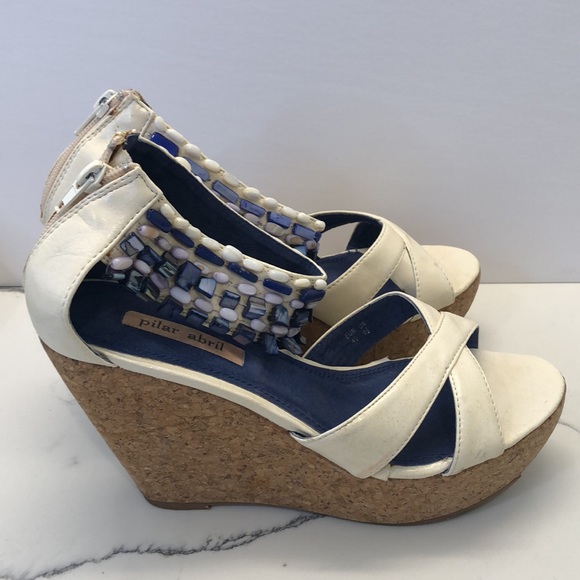Pilar Abril Cork Platform Shoes Sandals with Decorated Ankle Strap - Picture 7 of 13